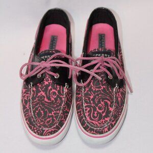 Sperry Top Siders Black and Pink Paisley Print Sneakers